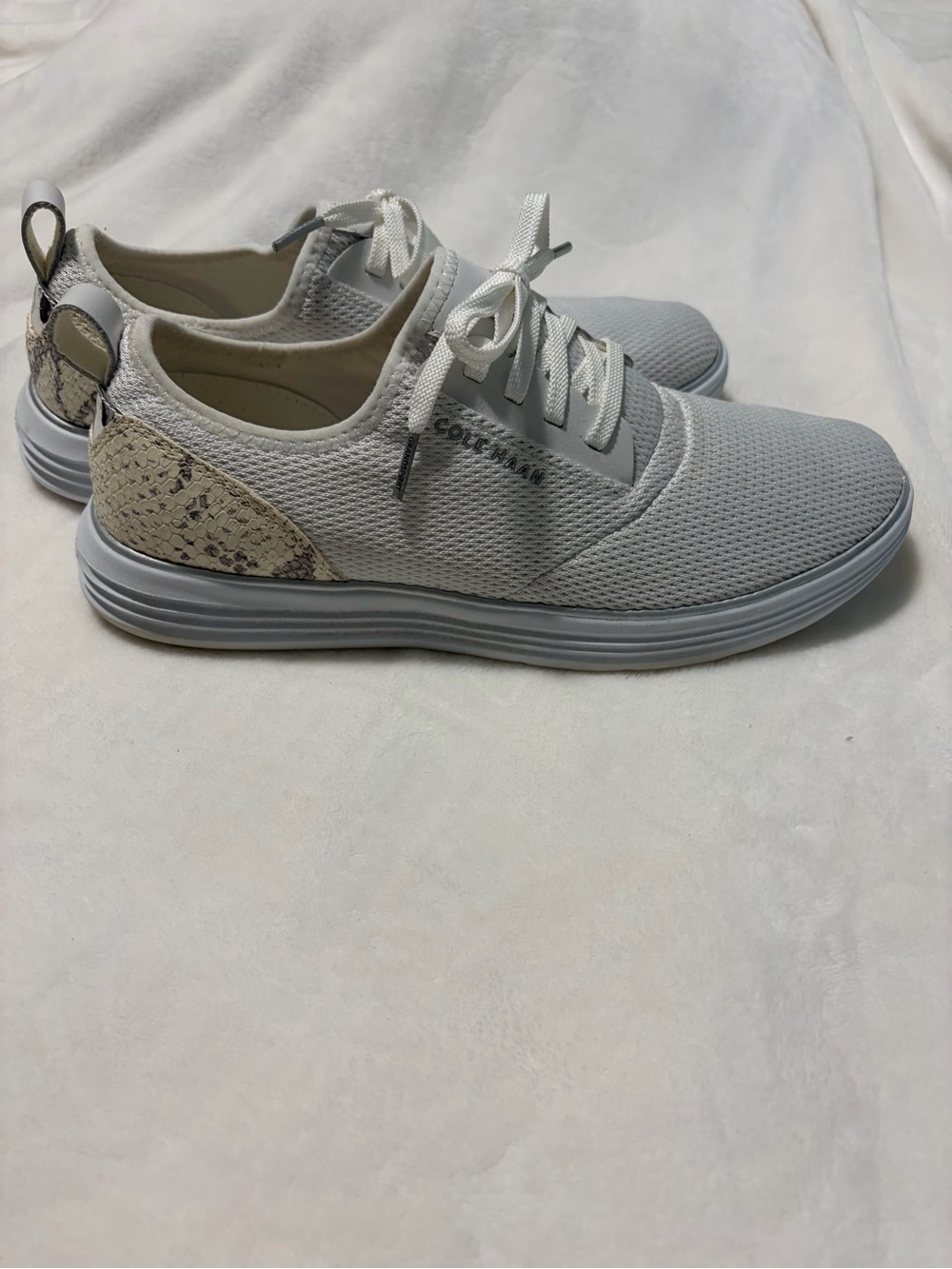 Cole Haan White and Cream Knit Lace-Up Sneakers